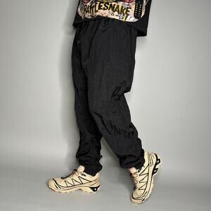 Vintage 90s Reebok Track Pants Mens XL Jet Black Nylon Joggers Embroidered Logo